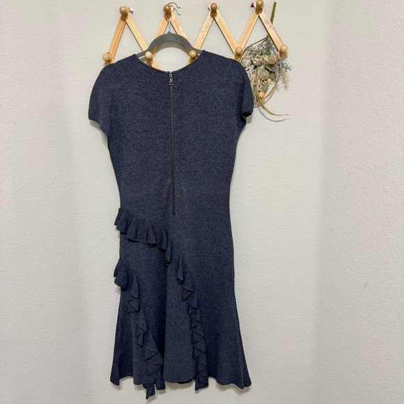 Sachin + Babi Rayon Heather Grey Knit Cascading Ruffles Feminine Dress Sz L - Picture 6 of 9